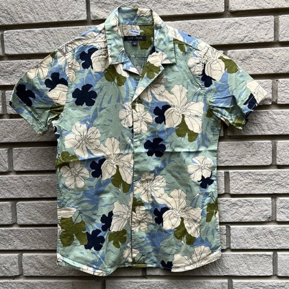 Slate and Stone Printed Poplin Shirt - Tropical Floral Short-sleeve - Sz 10